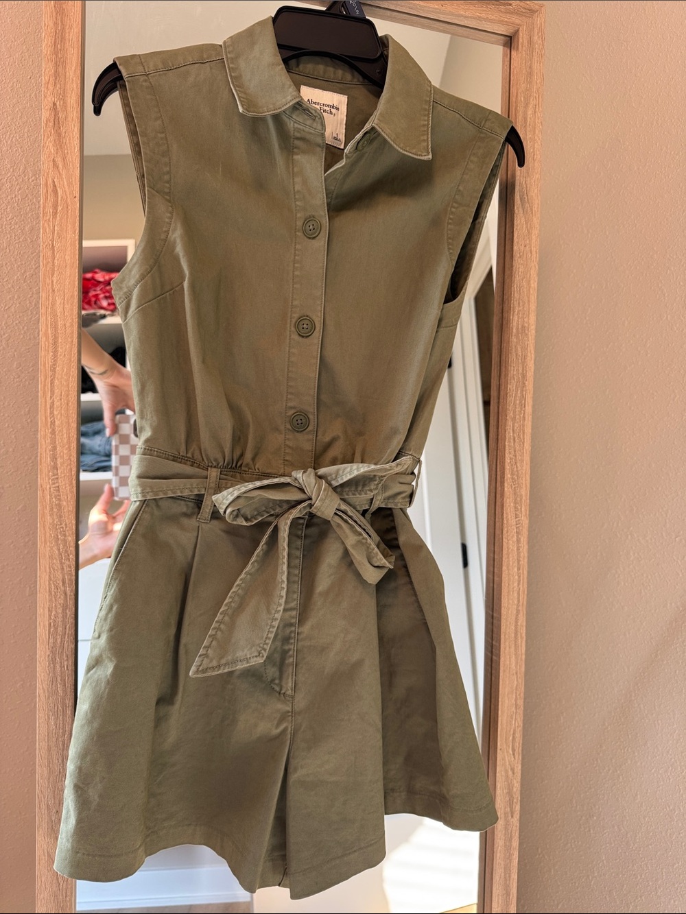 Abercrombie & Fitch Olive Green Sleeveless Utility Romper with Tie Waist